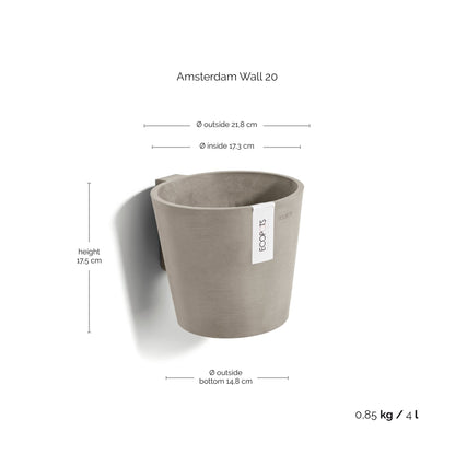 Kukkaruukku Amsterdam 20cm seinälle taupe – mittapiirros