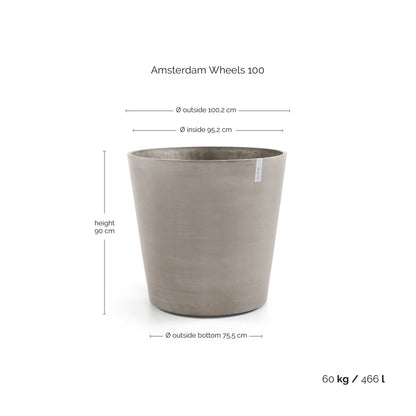 Kukkaruukku Amsterdam pyörillä 100cm taupe – mittapiirros