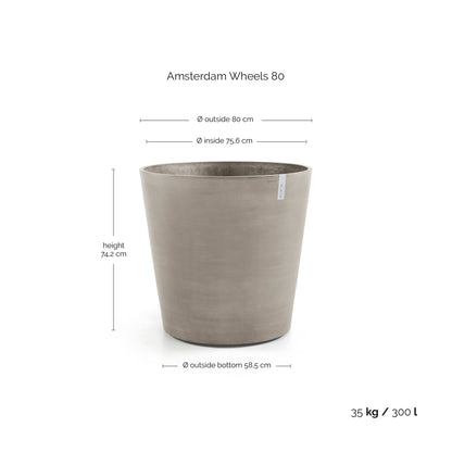 Kukkaruukku Amsterdam pyörillä 80cm taupe – mittapiirros