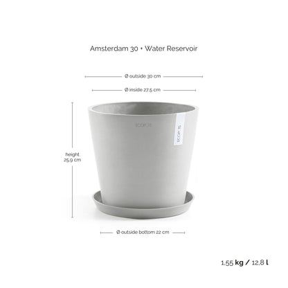 Kukkaruukku Amsterdam 30cm valkoharmaa altakasteluosalla – mittapiirros