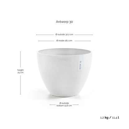 Kukkaruukku Antwerpen 30cm valkoinen – mittapiirros