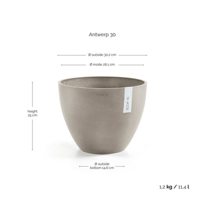 Kukkaruukku Antwerpen 30cm taupe – mittapiirros