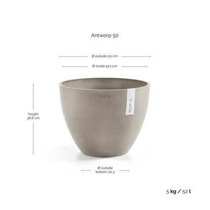 Kukkaruukku Antwerpen 50cm taupe – mittapiirros