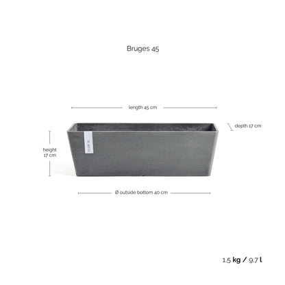 Kukkaruukku Bruge 45cm harmaa – mittapiirros
