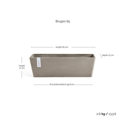 Kukkaruukku Bruge 65cm taupe – mittapiirros