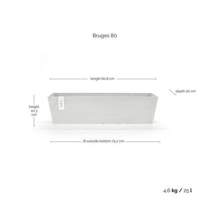Kukkaruukku Bruge 80cm valkoinen – mittapiirros