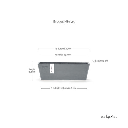 Kukkaruukku Bruge mini 25cm siniharmaa – mittapiirros
