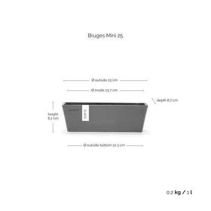 Kukkaruukku Bruge mini 25cm harmaa – mittapiirros