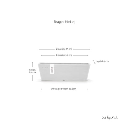Kukkaruukku Bruge mini 25cm valkoinen – mittapiirros