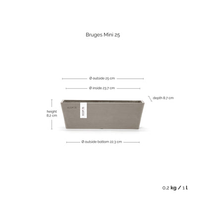 Kukkaruukku Bruge mini 25cm taupe – mittapiirros