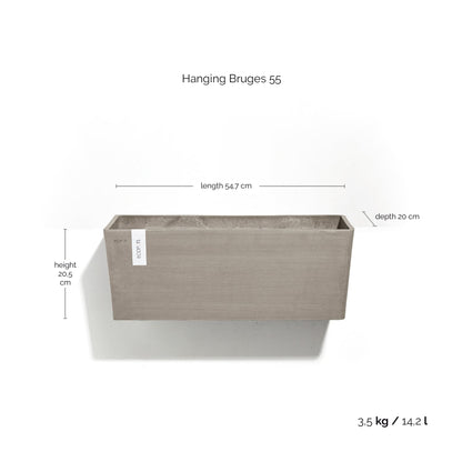 Kukkaruukku Bruge ripustettava 55cm taupe – mittapiirros