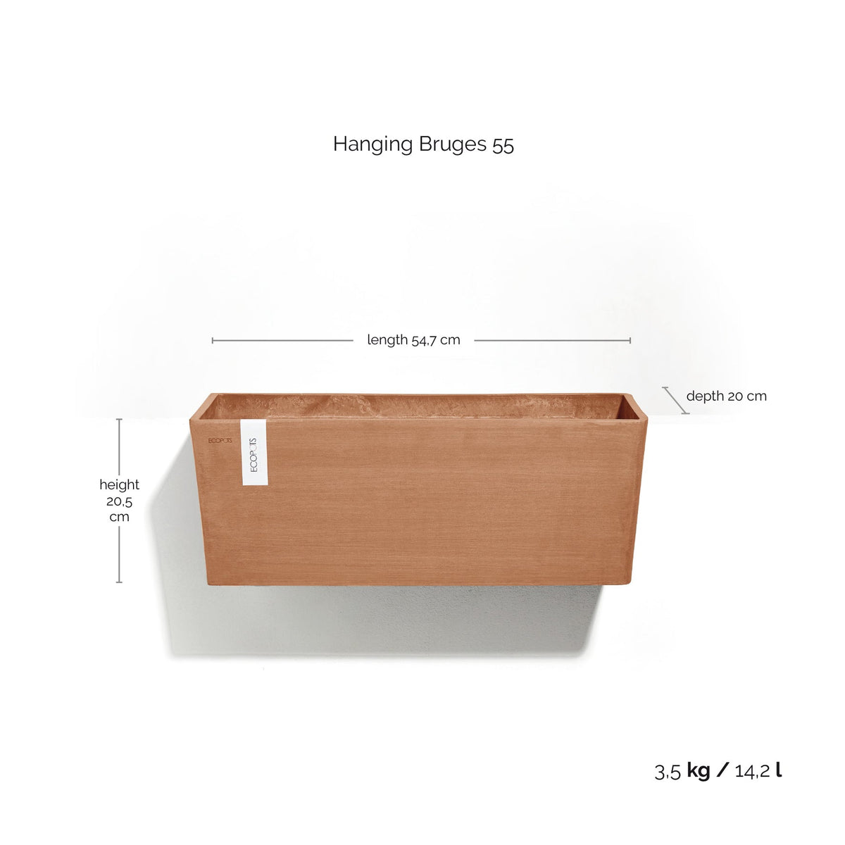 Kukkaruukku Bruge ripustettava 55cm terracotta – mittapiirros
