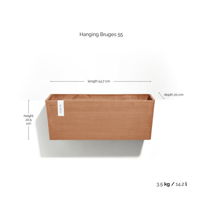 Kukkaruukku Bruge ripustettava 55cm terracotta – mittapiirros