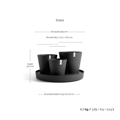 Kukkaruukku Dubai 56cm tummanharmaa – mittapiirros