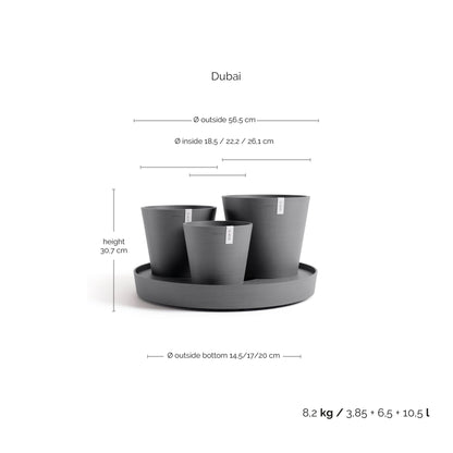 Kukkaruukku Dubai 56cm harmaa – mittapiirros