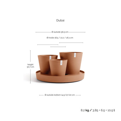 Kukkaruukku Dubai 56cm terracotta – mittapiirros