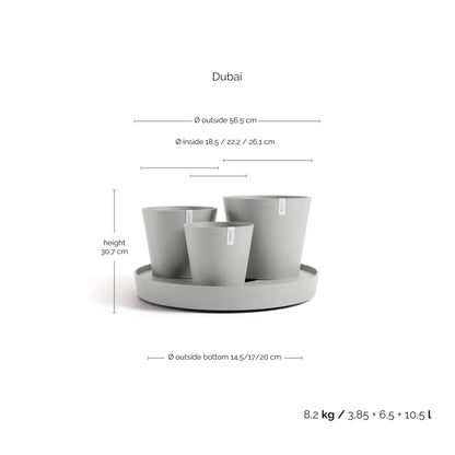 Kukkaruukku Dubai 56cm valkoharmaa – mittapiirros