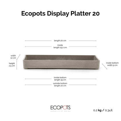 Kukkaruukku esillepanotarjotin 20cm taupe – mittapiirros