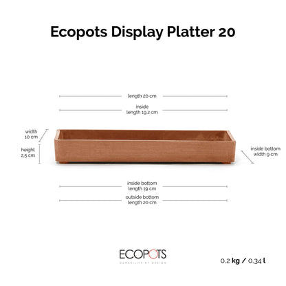 Kukkaruukku esillepanotarjotin 20cm terracotta – mittapiirros