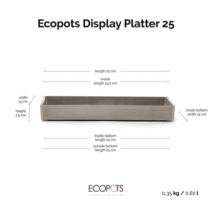 Kukkaruukku esillepanotarjotin 25cm taupe – mittapiirros