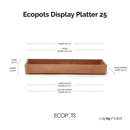 Kukkaruukku esillepanotarjotin 25cm terracotta – mittapiirros