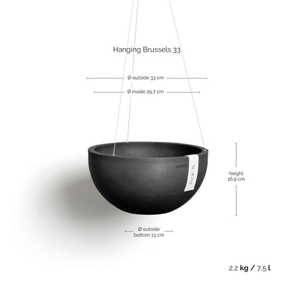 Kukkaruukku Brysseli ripustettava 33cm tummanharmaa – mittapiirros