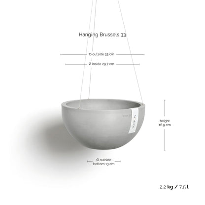 Kukkaruukku Brysseli ripustettava 33cm valkoharmaa – mittapiirros