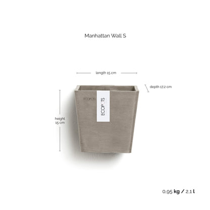 Kukkaruukku Manhattan seinälle 15cm taupe – mittapiirros