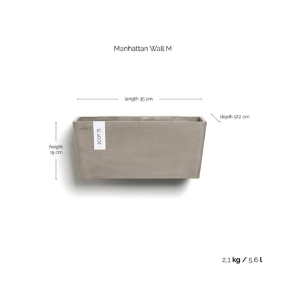 Kukkaruukku Manhattan seinälle 35cm taupe – mittapiirros