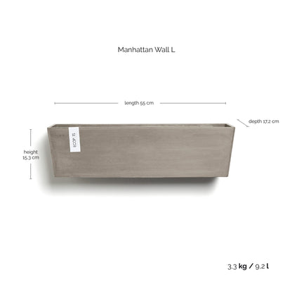 Kukkaruukku Manhattan seinälle 55cm taupe – mittapiirros