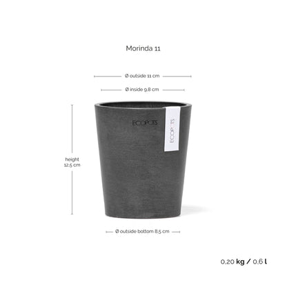Kukkaruukku Morinda 11cm tummanharmaa – mittapiirros