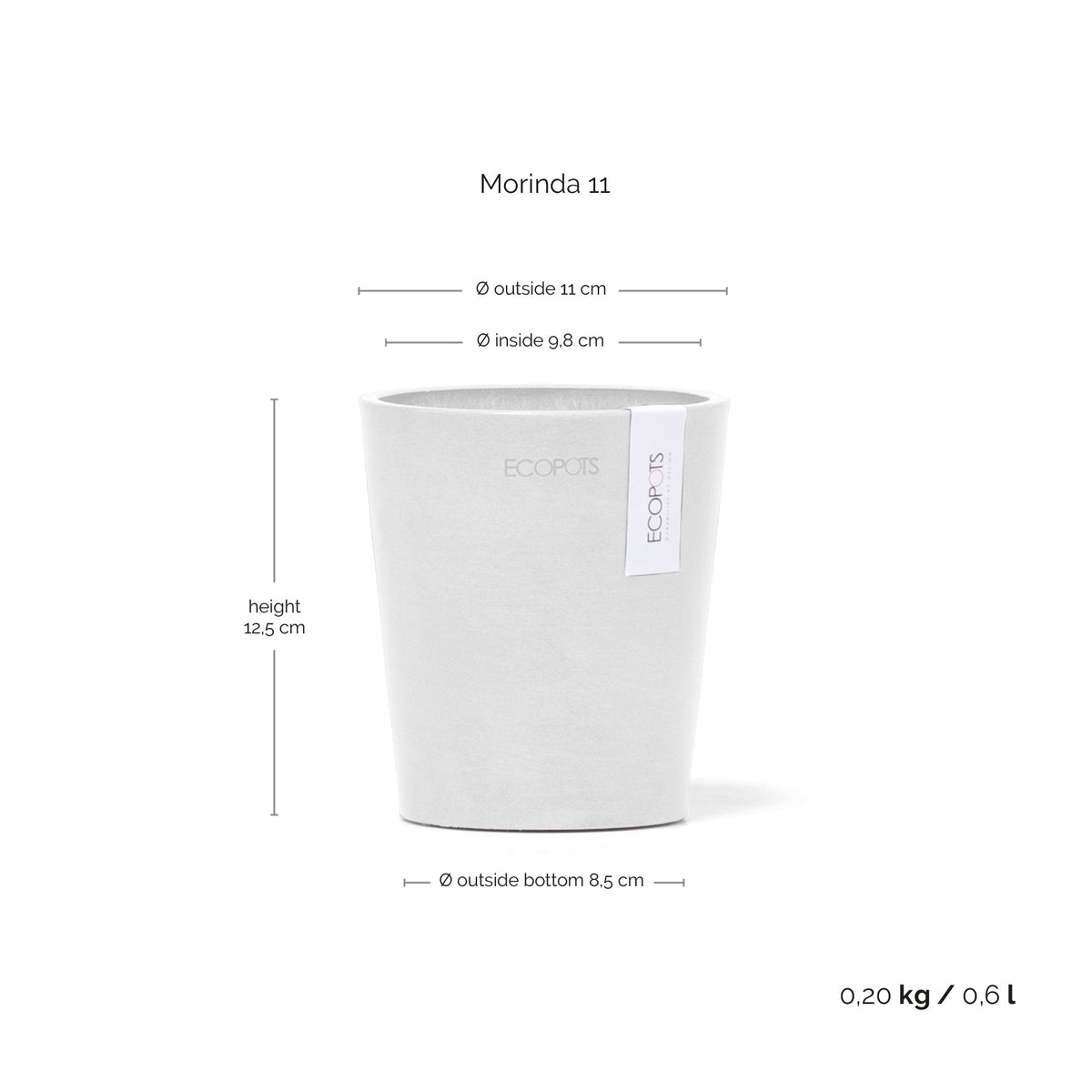 Kukkaruukku Morinda 11cm valkoinen – mittapiirros