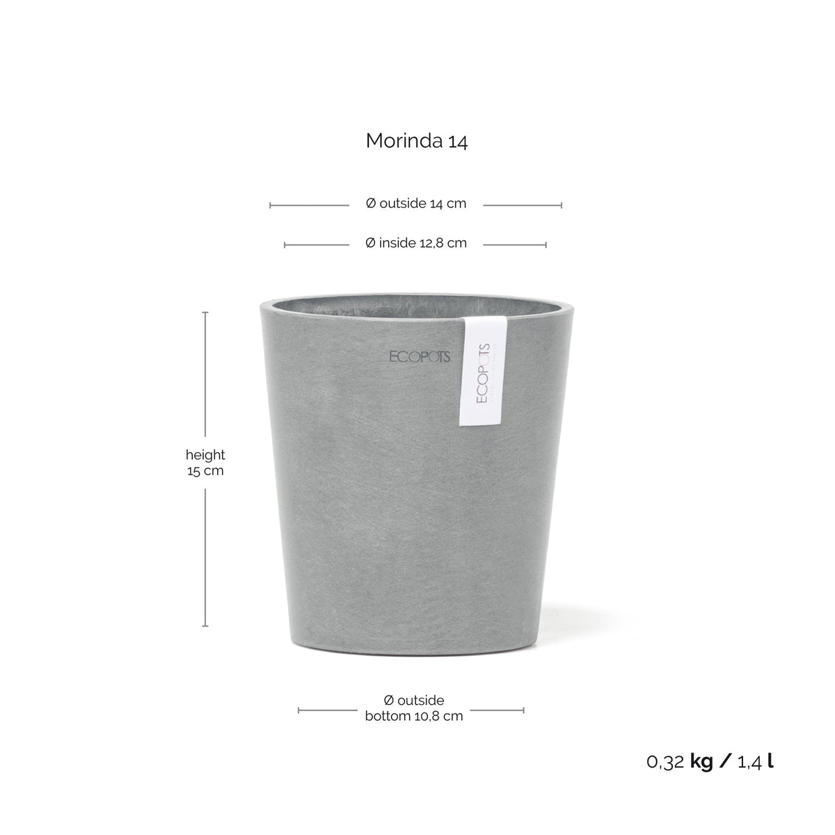 Kukkaruukku Morinda 14cm siniharmaa – mittapiirros