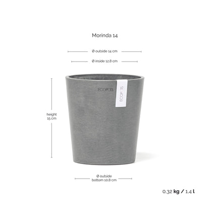 Kukkaruukku Morinda 14cm harmaa – mittapiirros