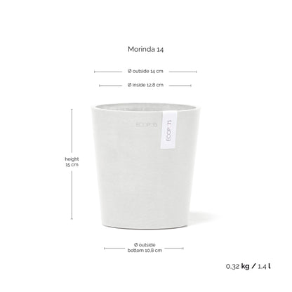 Kukkaruukku Morinda 14cm valkoinen – mittapiirros