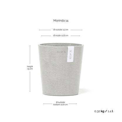 Kukkaruukku Morinda 14cm valkoharmaa – mittapiirros