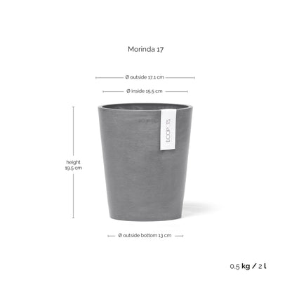 Kukkaruukku Morinda 17cm harmaa – mittapiirros