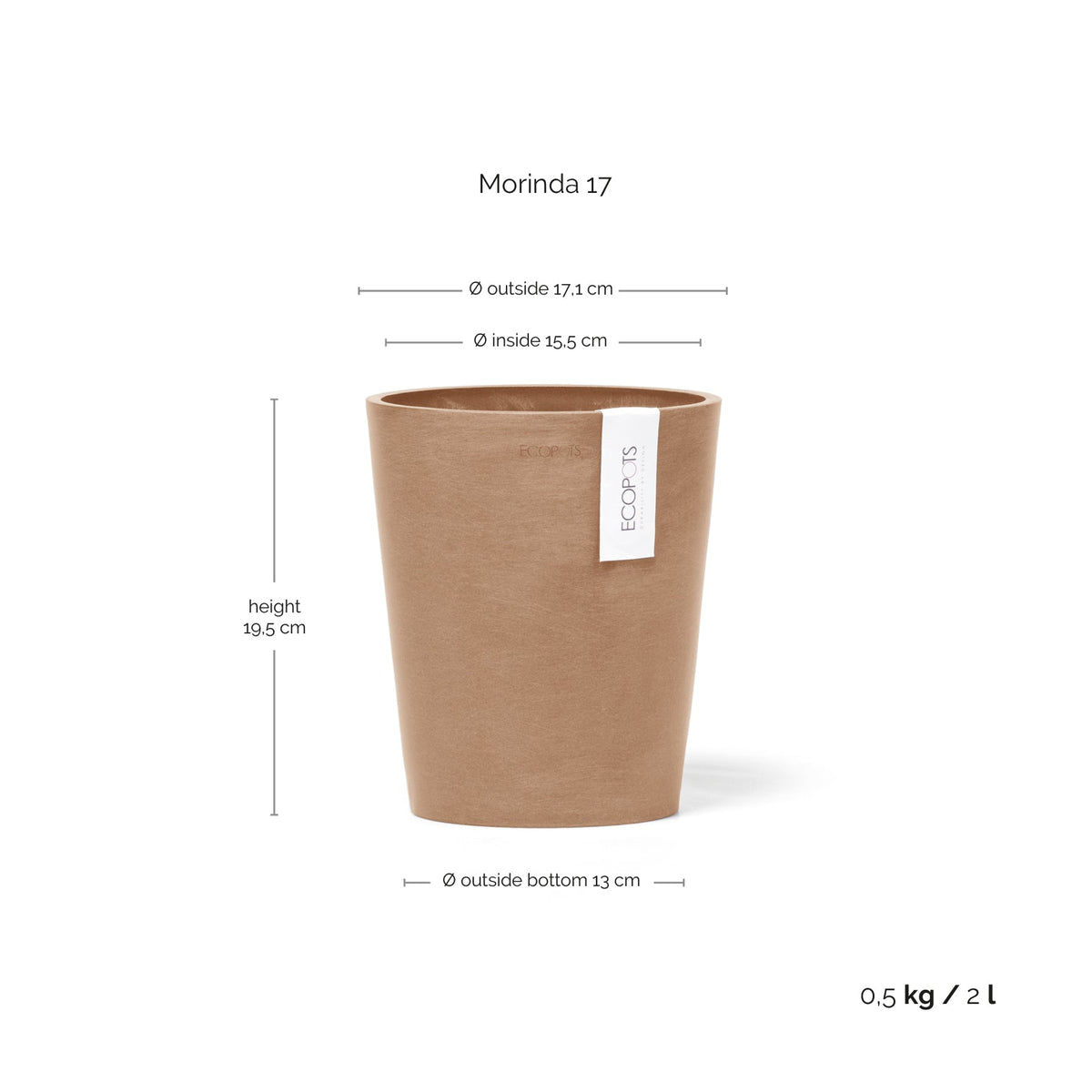 Kukkaruukku Morinda 17cm terracotta – mittapiirros