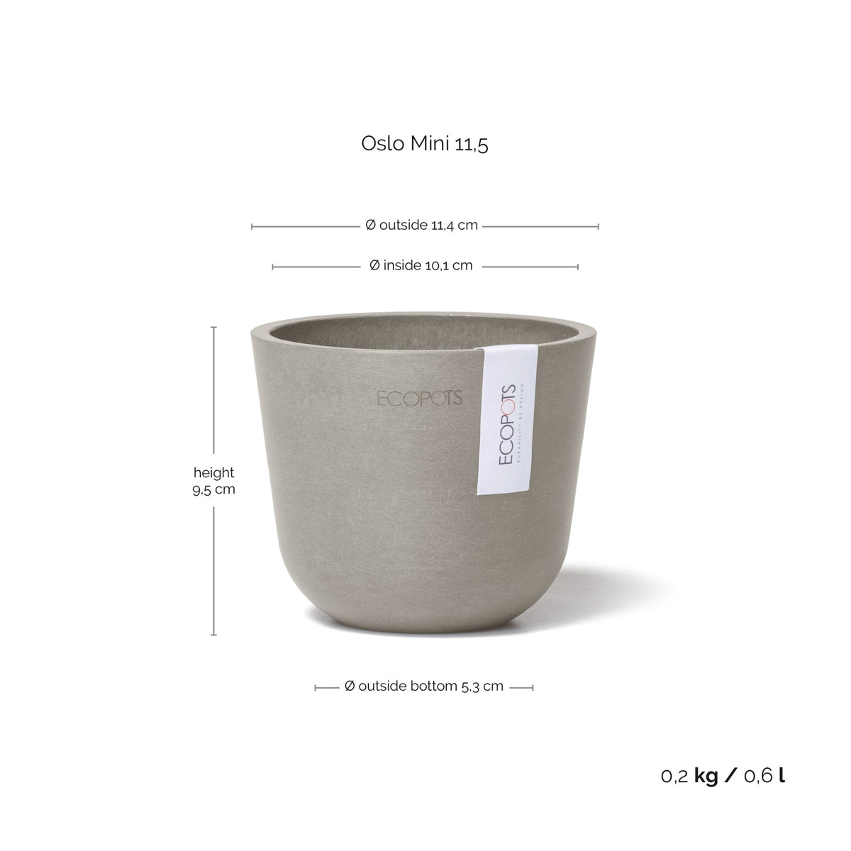 Kukkaruukku Oslo 11,5cm taupe – mittapiirros