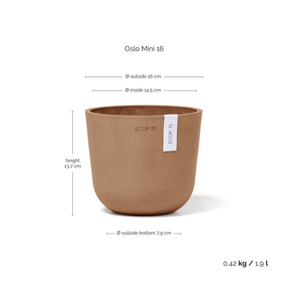 Kukkaruukku Oslo 16cm terracotta – mittapiirros