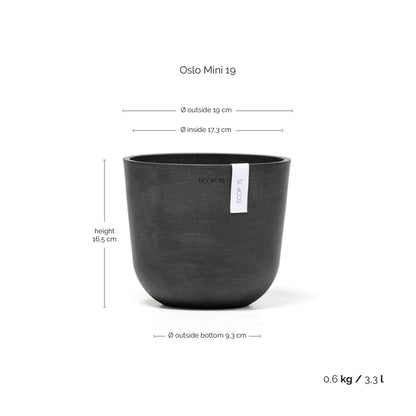 Kukkaruukku Oslo 19cm tummanharmaa – mittapiirros