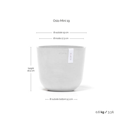 Kukkaruukku Oslo 19cm valkoinen – mittapiirros