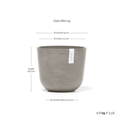 Kukkaruukku Oslo 19cm taupe – mittapiirros