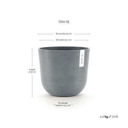 Kukkaruukku Oslo 25cm siniharmaa – mittapiirros