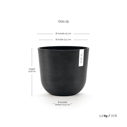 Kukkaruukku Oslo 25cm tummanharmaa – mittapiirros