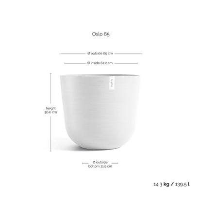 Kukkaruukku Oslo 65cm valkoinen – mittapiirros