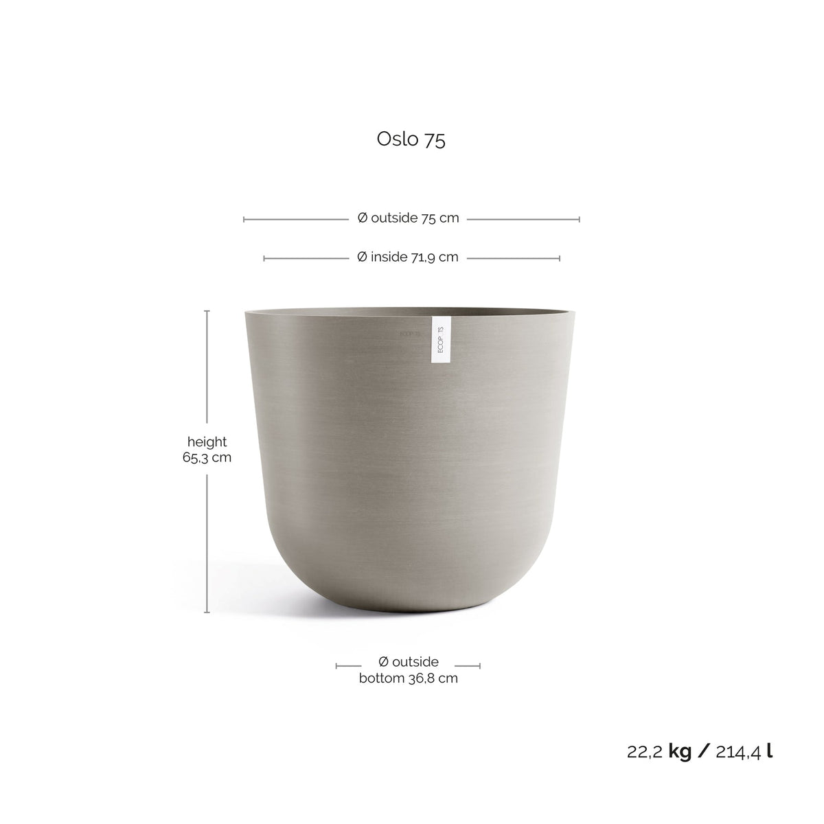 Kukkaruukku Oslo 75cm taupe – mittapiirros