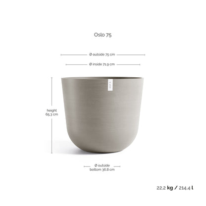 Kukkaruukku Oslo 75cm taupe – mittapiirros