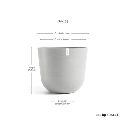 Kukkaruukku Oslo 75cm valkoharmaa – mittapiirros