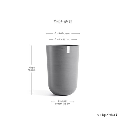 Kukkaruukku Oslo korkea 52cm harmaa – mittapiirros